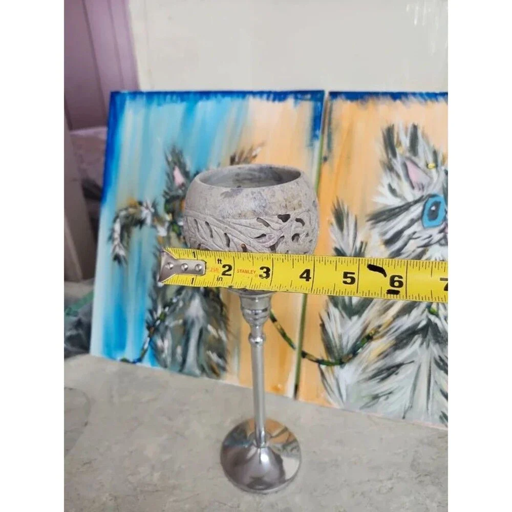 Carved stone goblet style candle stick